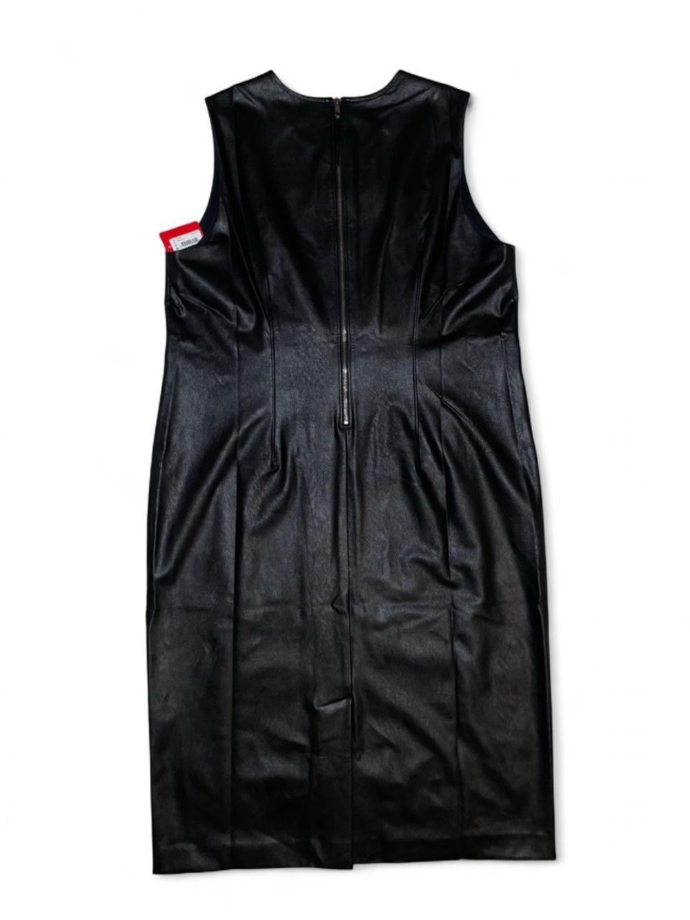 Y2K Office Siren SPANX XL Black Sleeveless Faux-Leather Midi Sheath Dress - Picture 2 of 9